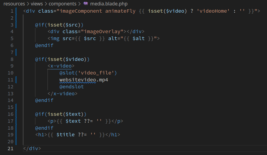 Component snapshot showing current media components used on site